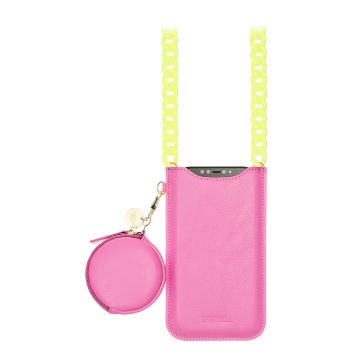 Universal Necklace Sleeve Case Pink with Coin Wallet and Yellow Acryl Chain