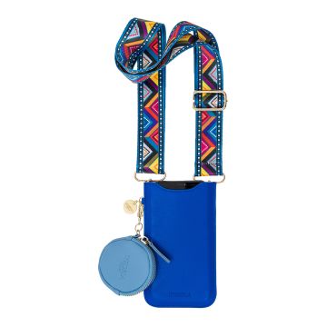 Universal Necklace Sleeve Case Blue with Coin Wallet and Ethno Strap